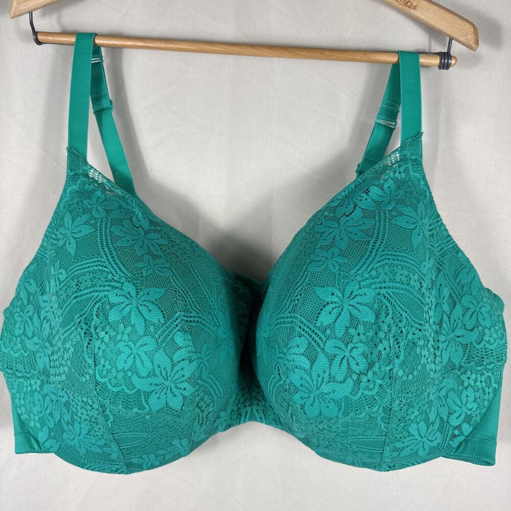 Cacique Lane Bryant Bra 50F Green Lace Underwire Full Coverage Plus Size